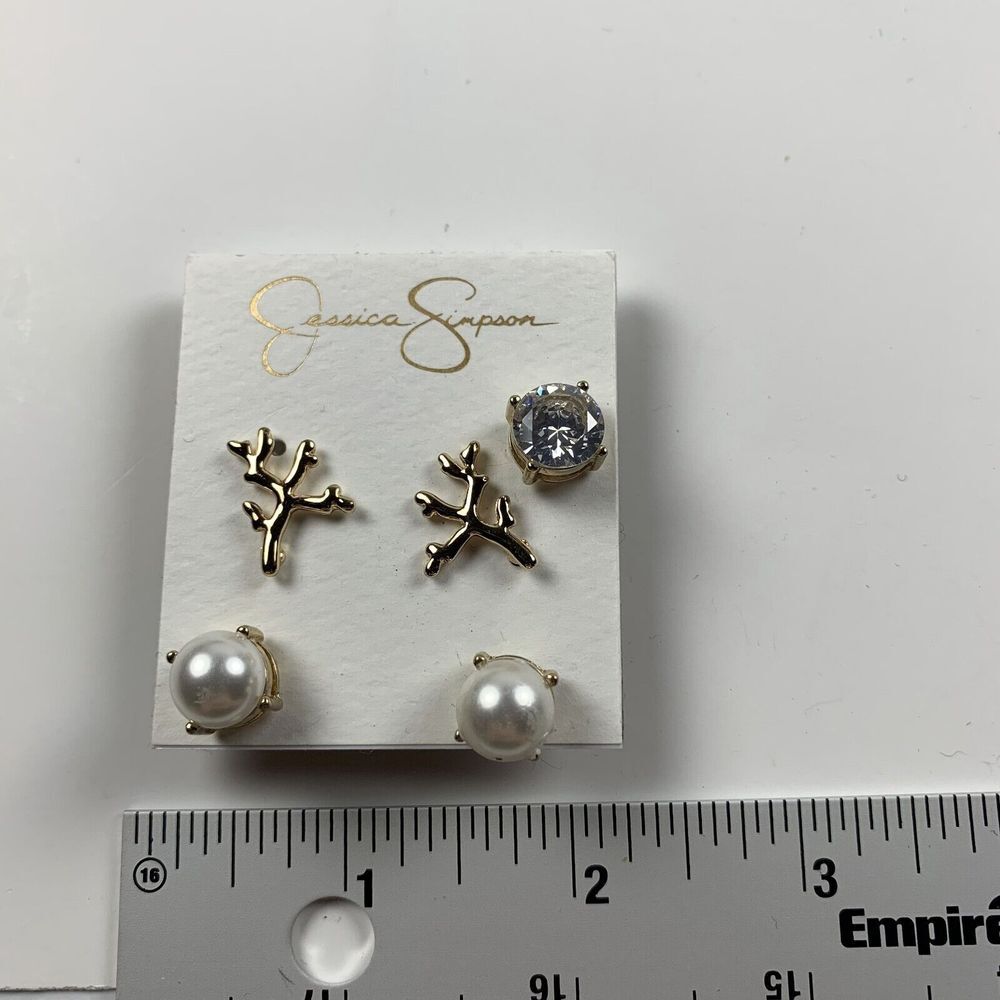 Jessica Simpson Women's Jewelry Gold-Tone‎ Crystal Pearl Stud Earrings Set - Lot